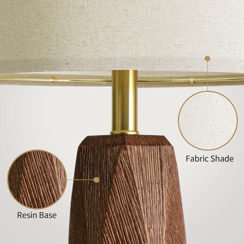 BOBOMOMO 27.5" Table Lamps Set of 2 with USB-A & USB-C Charging Ports, Wood Texture Resin Bedside Lamps with Linen Shade & Rotary Switch, Tall Nightstand Lamps for Bedroom, Living Room Office - Image 3