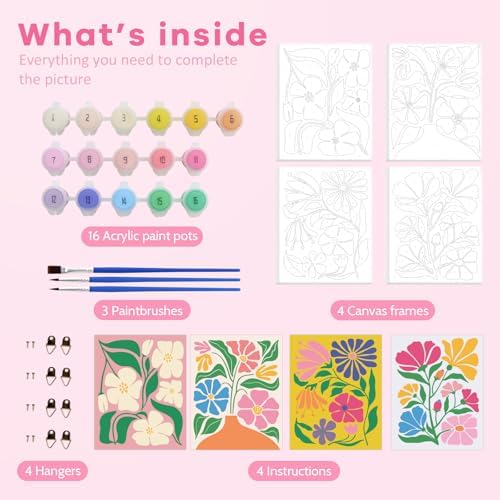 goldentime 4 Pack Framed Paint by Numbers Kit for Adults Beginner & Kids | Flowers Easy Adult Paint by Number Kits on Canvas with Frame | 8x10 Inch Floral Canvas Painting for Home Décor Gift - Image 2