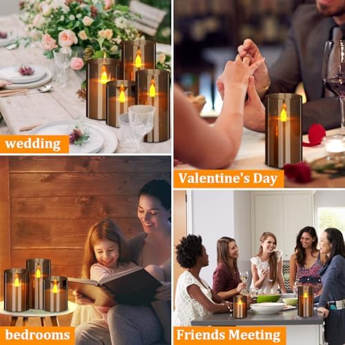 Flameless Candles 4" 5" 6" Acrylic Glass Pillars 3" Diameter Battery Operated Flickering Candles Include Remote with 24Hour Timer Function 400+ Hours by 2 AA Batteries (Gray, Warm Light 6 Pack) - Image 4