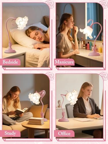 Flower Table Lamp LED Reading Light Vintage Night light (Pink Pearls) - Image 6