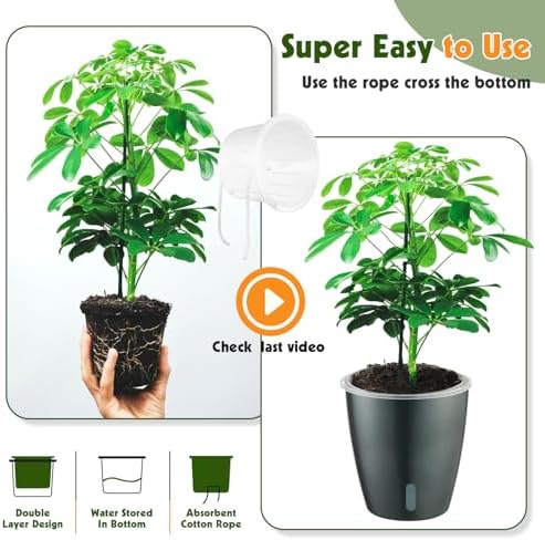 Self Watering Pots for Indoor Plants, 6-Pack 5'' Self Watering Planter with Drainage Holes, Small African Violet Pots with Water Indicator, Clear Wick Orchid Pot, Grey - Image 6