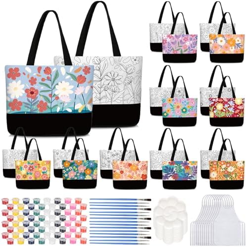 Locmeo 10 Set Paint and Sip Canvas Bags Pre Drawn Kit,Flower by Locmeo
