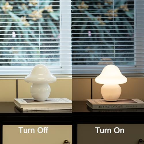 HEQET Mushroom Lamp Glass Mushroom Table Lamp for Bedrooms, Living Room, Aesthetic Lamps for Bedroom, Cute Bedside Lamp - Image 4