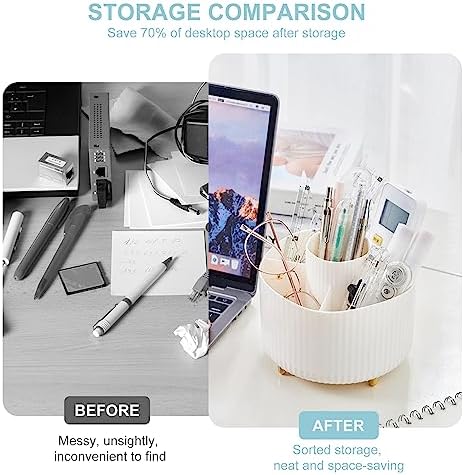 Cayxenful Pencil Holder For Desk,5 Slots 360°Degree Rotating Desk Organizers And Accessories,Desktop Storage Stationery Supplies Organizer, Cute Pencil Cup Pot For Office, School, Home (B-White) - Image 4