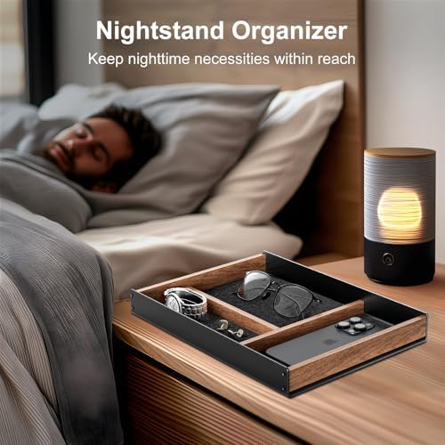 UPERGO Walnut & Aluminum Valet Tray, Desk Drawer Organizer Tray for Desk - Image 4