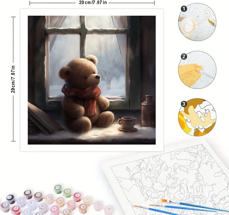 TAOPAOLAB Winter Teddy Bear Digital Painting Kit for Adults - DIY Bear Oil Painting on Canvas 7.87x7.87in, Framed Acrylic Paint Kit, Good for Beginners, Home Decor or Gift Artwork - Image 2