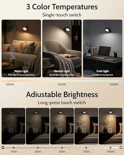 Rechargeable Wall Sconces with Remote, Magnetic Wall Lights, Black - Image 6