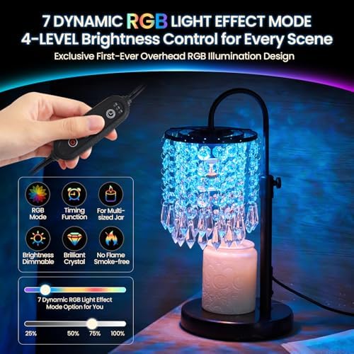 Candle Warmer Lamp with Timer Dimmer and 3 Bulbs, Lamp Candle Warmer with Marble Base,Wax Melt Warmer for Jar Candles, Birthday Gifts for Women Mom, House Warming Gifts New Home Decor (RGB-Black) - Image 3