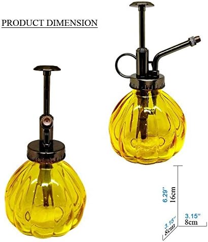 Flower Water Spray Bottle Can Pot Plant Mister | Vintage Pumpkin Style Decorative Glass Plant Atomizer Watering Can Pot with Pump for Terrariums Flowers Potted Plants (Yellow) - Image 3