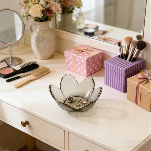 Flower Ring Dish Jewelry Tray, Glass Jewelry Dish Tray, Cute Room Decor Small Trinket Dish, Nightstand Jewlery Ring Holder, Bathroom Jewlery Plate Bowl for Earring Gift for Women (Smoky Black) - Image 7