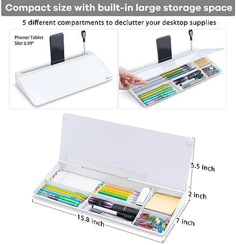 Varhomax Glass Desk Whiteboard with Storage, Desktop Organizer - Image 3