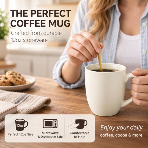 AmorArc 12oz Coffee Mugs Set of 6, Ceramic Coffee Cups Set-Light Beige - Image 6