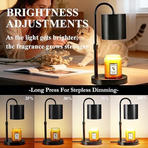 Dreamholder Electric Candle Warmer Lamp with Timer, Dimmable Candle Lamp with Adjustable Height, Wax Melter for Jar Candles Wood Base Floral Home Decor Gifts for Women Mom, Black - Image 3
