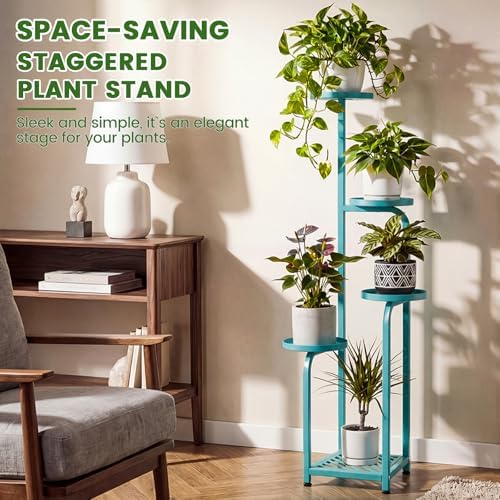 TOSKING Tall 5-Tier Square Meta Plant Stand Indoor Outdoor, Anti-Tip, Blue - Image 3