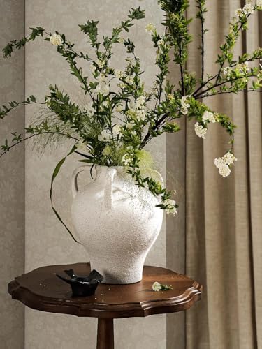 Large White Ceramic Vase with 4 Handles, 10.8 Inch, Rustic Farmhouse - Image 2