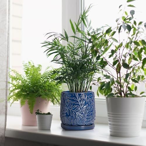 D'vine Dev Embossed Leaves Ceramic Planter, 6 in, Midnight Blue, 27-A-X-3 - Image 5