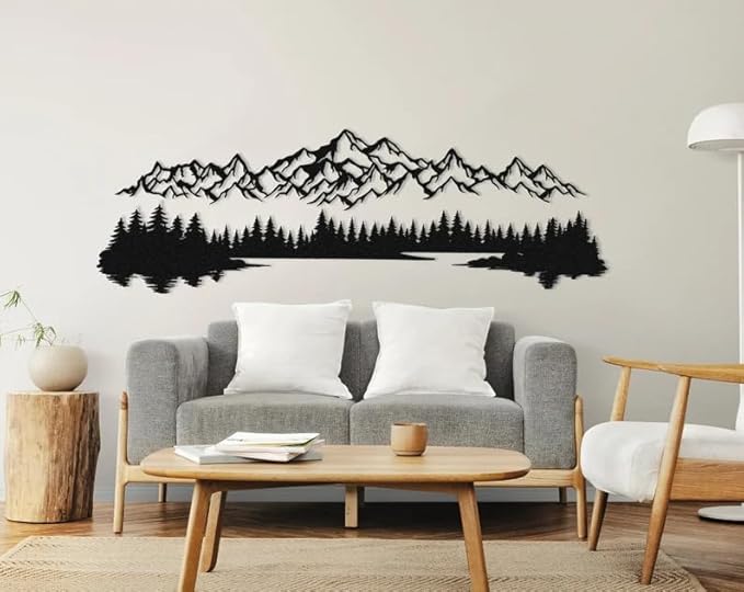 NORTH KAISER Metal Wall Art - Mountain & Forest Metal Wall Decor - Large Wall Sculpture for Rustic Home Living Room Bedroom Indoor/Outdoor (Black, 47.2'' x 15.7'' / 120 x 40 cm)