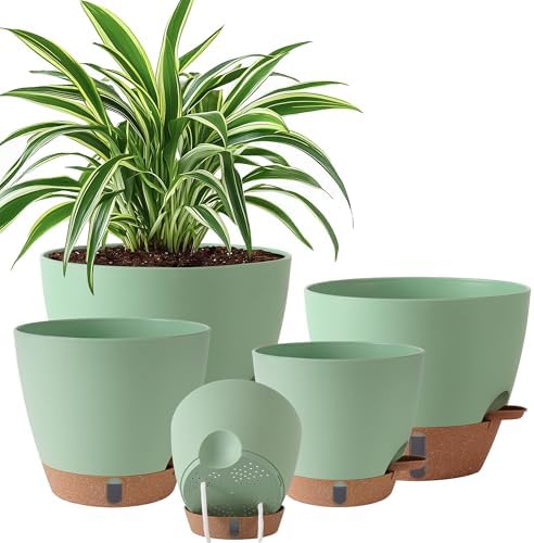 Self Watering Pots for Inoor Ourdoor Plants 10/9/8/7/6.5 Inch, 5 Pack by Fielda