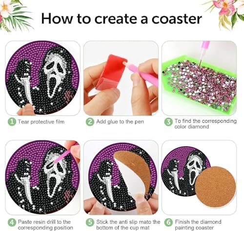 8 Pcs Horror Diamond Art Coasters Kits, Diamond Painting Coasters Kits ﻿ ﻿ - Image 5