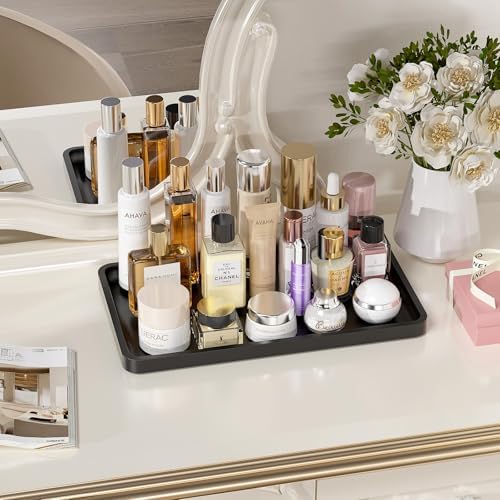 Weenson Black Bathroom Vanity Tray for Countertop Decor Perfume Makeup Toiletries Toilet Tank, Large Bamboo Kitchen Tray for Spice Salt, Serving Tray for Food Coffee, Nightstand Candle 14.2”x8.3” - Image 2