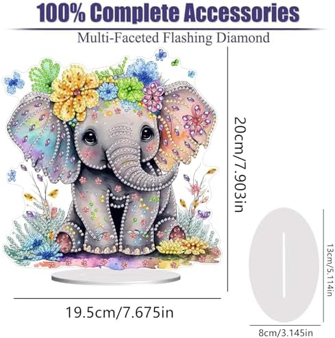 Diamond Painting Kits for Adults Beginners, 5D Full Drill Elephant Crystal Art Desktop Ornament, DIY Single Sided Home Office Desk Decor, Creative Craft Gift Set with Tools - Image 2