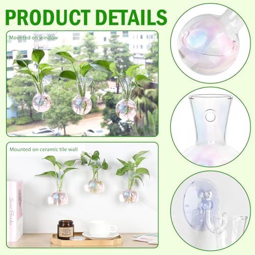Bunmery 4 pcs Iridescent Window Propagation Stations, Easy to Install Plant Propagation Bulbs with Suckion Cups, No Nails Wall Hanging Planter Propagation Station, Glass Plant Terrarium Vase - Image 3