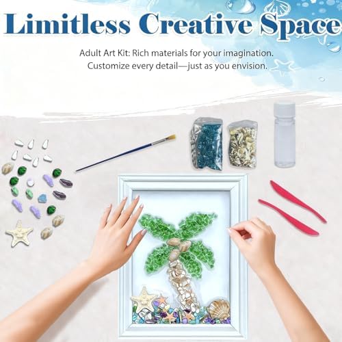 CIYOJA Sea Glass Stained Glass Kit – Coconut Tree Resin Art Mosaic Kit for Adults, DIY Beach Craft with Crushed Seaglass, Tropical Palm Tree Artwork for Home Décor, Beginners & Creative Projects - Image 2