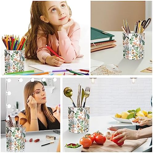Cute Ceramic Pen Holder for Desk, Pencil Cup Pot, Makeup Brush Holders, Desk Accessories & Workspace Organizers for Home, Office, White Flower - Image 5