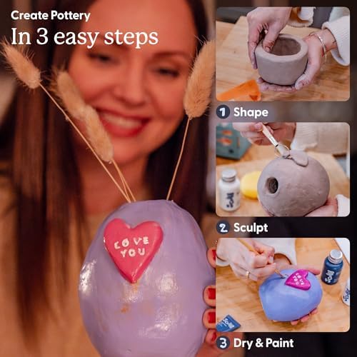 Sculpd Pottery Kit, Air Dry Clay Starter Kit for Beginners with Paint Set, Starter Bundles Includes a Pottery Tool Set, 8 Paints, Waterproof Varnish, Paintbrushes & Step-by-Step Guide for Adults - Image 6