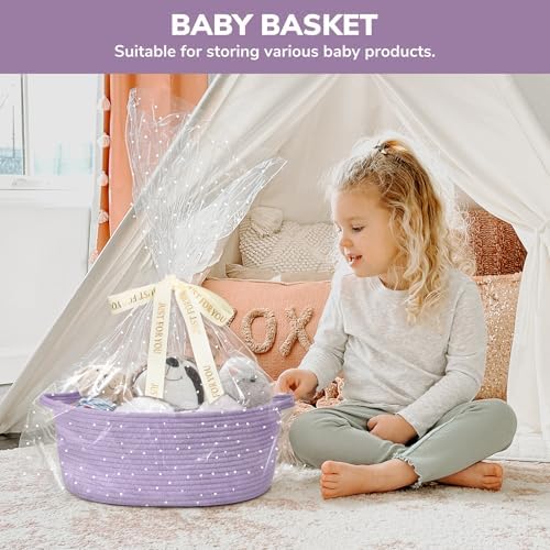 CHICVITA Large Gift Basket Empty with Bags & Ribbon for Baby Shower, Purple - Image 4