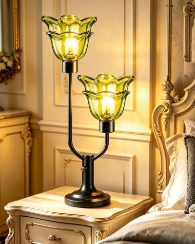 Lightdot Mid Century Modern Flower Green Table Lamp for Bedroom Dimmable by LightdotLighting
