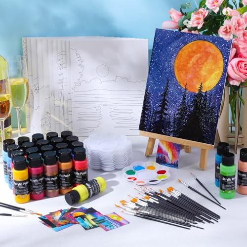 AmazingSpark 12 Set Sip and Paint Kit for Adults Pre Drawn Canvas,Scenery - Image 2
