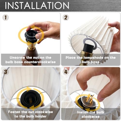 Small Pleated Table Lamp Set of 2 for Bedroom, Mini Bedside Lamps for Nightstand with Round Fabric Linen Shade, Dimmable Desk Lamp, Cute Table Lamps for Small Spaces for Living Room, Kids Room - Image 5