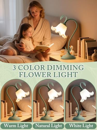 Flower Table Lamp, LED Reading Light Vintage Night light (Green Pearls) - Image 3