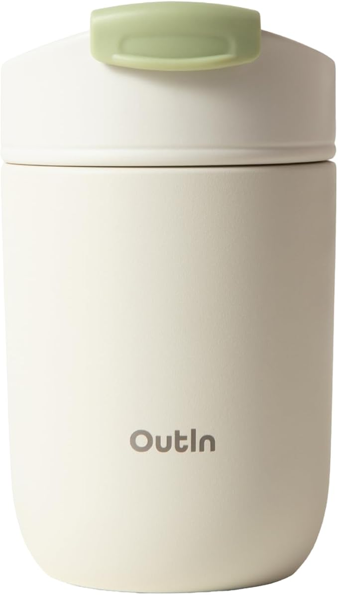 OutIn Travel Tumbler, Outdoor Insulated Coffee Tumbler with Leak-Proof Flip Lid, 12 oz Stainless Steel Mug for Hot & Cold Drinks Sand White