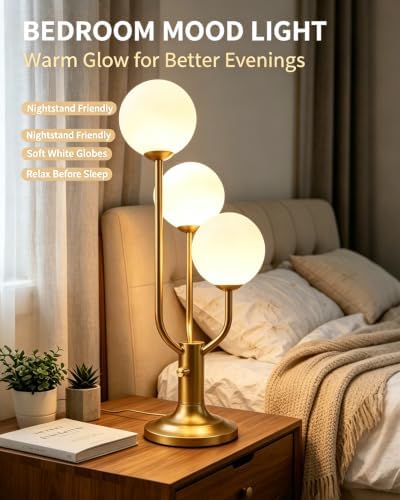 Lightdot Gold Globe Table Lamp for Bedroom Gift G9 Bulbs Included Dimmable - Image 5