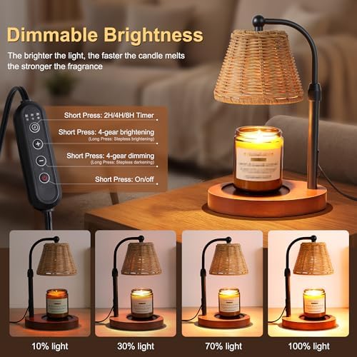 Wicker Candle Warmer Lamp Adjustable Height with Timer Dimmer - Image 5