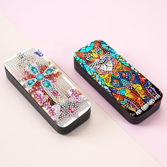Leatrice 5d Diamond Art Kits for Adults Small Diamond Painting Kit Eyeglasses Case Gem Eyeglasses Case Art Paint by Diamonds Dots DIY for Beginner Women