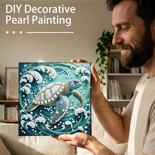 LQCrafK DIY Pearl Art Painting Handcraft Kit for Adults Beginners with Tools and Framed Painting, Creative Design,Self-Adhesive, Healing Stress-Relieving Home Wall Decoration-Sea Turtle - Image 5