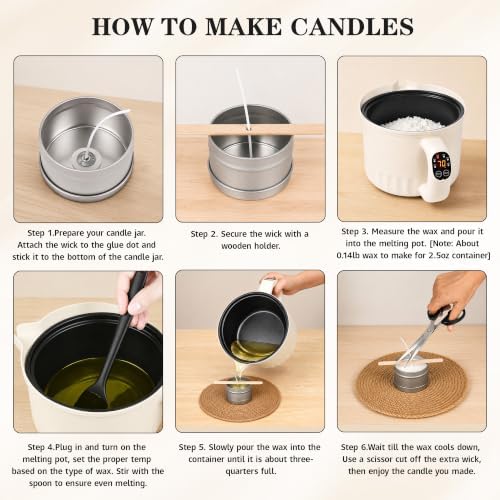 KEARLGMBH Electric Wax Melter with LED Display, Candle Making Kit for Adults，Wax Melt Warmer with 6 Level Temp Control, Large Capacity Wax Melting Pot, Candle Making Supplies - Image 7