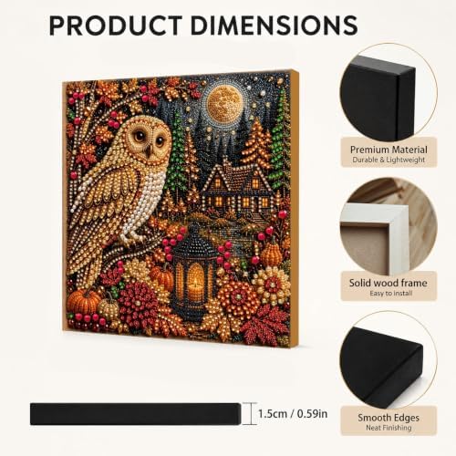 DIY Pearl Painting Kit for Adults, Autumn Owl Fall Art with Wood Frame, 20x20cm Self-Adhesive Pearl Diamond Craft, Autumn Wall Decor Gift for Women, Beginners Relaxing Hobby Kit - Image 6