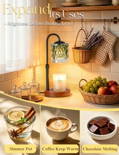 Briever Dimmable Candle Warmer Lamp with Timer, Height Adjustable Electric Candle Wax Warmer, Birthday Gifts for Women Mom, House Warming Gifts New Home Decor, Solid Wood Base, Walnut Emerald - Image 6