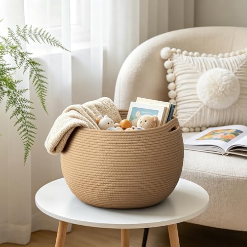 Goodpick Large Toy Storage Basket for Kids, Round, 15.7" x 10.5", Camel - Image 3