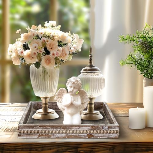Wooden Decorative Tray, Small Serving Tray with Wood Bead, Farmhouse Big Tray for Ottoman, Countertop, Coffee Tabl, 13" x 13"x 1.6" (Retro Brown) - Image 4