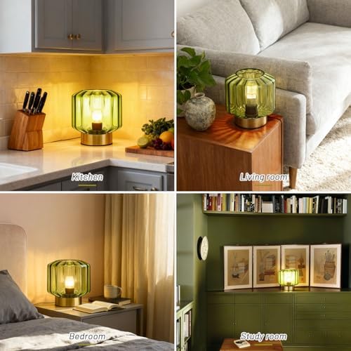 small Table Lamp touch Table lamp Mid Century Modern Table lamp Gold Desk lamp nightstand lamp Mini Glass Table lamps with Green shade Bedside Table light for end table Bedroom Living Room Office - Image 6