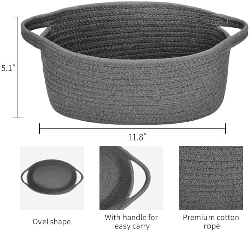 ABenkle Small Basket with Handles, Boho Decorative Rope Woven Dog Cat Toy Storage Bin Shelf Storage Organizer, Easter Christmas Gift Basket, 12"x8"x5" - Image 2