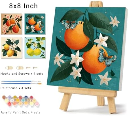 4 Pack Framed Paint By Numbers Kit for Adults Beginner Fruit Adult Paint By Number Kits on Canvas Green Plant Painting By Numbers for Adults with Frame Diy Painting Kits for Home Wall Art 8x8 Inch - Image 2