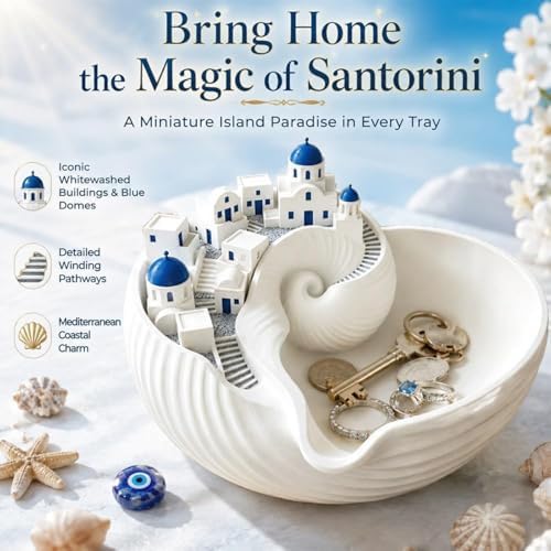 Catchall Bowl Santorin, Shell Tray, Dish Greek Island Holder Organizer, Decorative Key Holder Bowl, for Keys Coins & Jewelry, for Entryway Table Dresser, 3D Printed Practical Gift (2 pcs) - Image 3