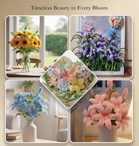 NREDXOON Pipe Cleaner Flower Kit 400pcs Pink Lily Tulip DIY Bouquet Craft - Image 5