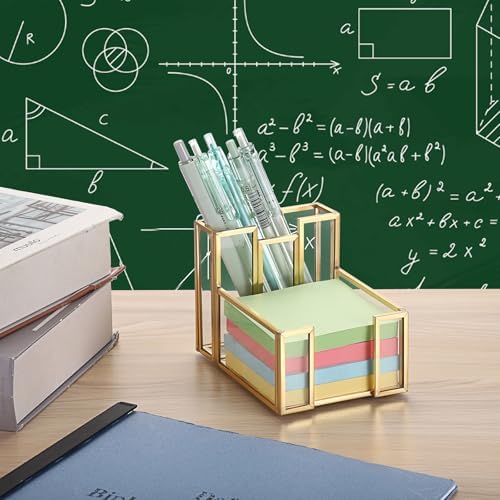 BTSKY Golden Glass 3x3 Inch Sticky Note Holder with Pen Slot - Image 7